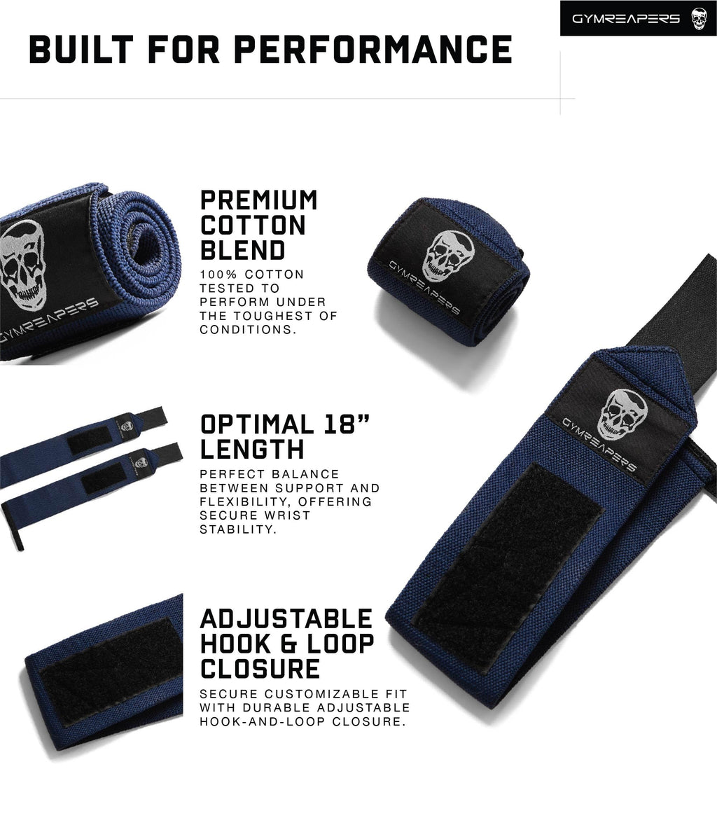 Gymreapers Weightlifting Wrist Wraps (Competition Grade) 18" Professional Quality Wrist Support with Heavy Duty Thumb Loop - Best Wrap for Powerlifting, Strength Training, Bodybuilding(Navy,18")