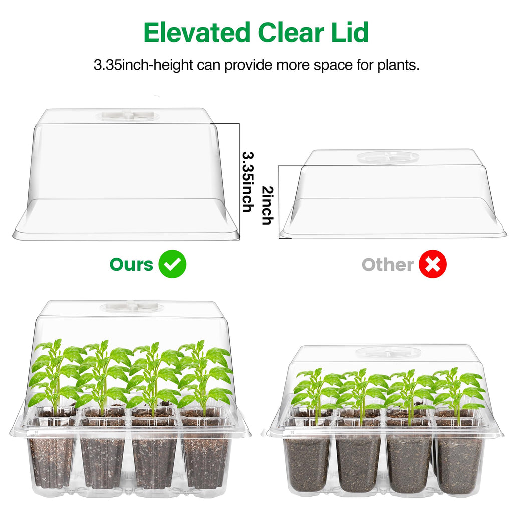 Bonviee Seed Starter Trays with 12-LED Grow Lights, Clear, 5 Pack