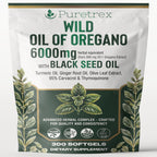 PURETREX Wild Oil of Oregano 6000mg with Black Seed, Turmeric & Ginger – 300 Softgels | 95% Carvacrol & Thymoquinone | Immune, Gut & Respiratory Support | High-Potency Herbal Complex – Vegan & Non-GMO
