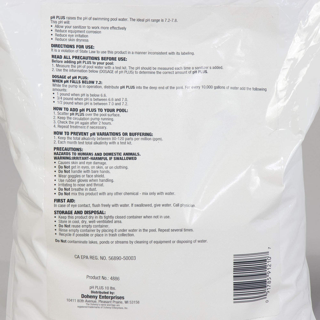 Doheny's pH Plus | Raise Your Swimming Pool pH Level | Made in USA | Pro-Grade Granular Soda Ash (Sodium Carbonate) | Proper pH Levels Protect Equipment & Prevent Eye and Skin Irritation | 10 LB