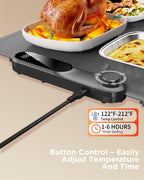 FEPPO Food Warming Mat, Electric Warming Trays for Buffets Party, Fast Full-Surface Heating Mat for Food with 19 Level Adjustable Temperature and 6 Hours Timer, Roll Up Food Warmer