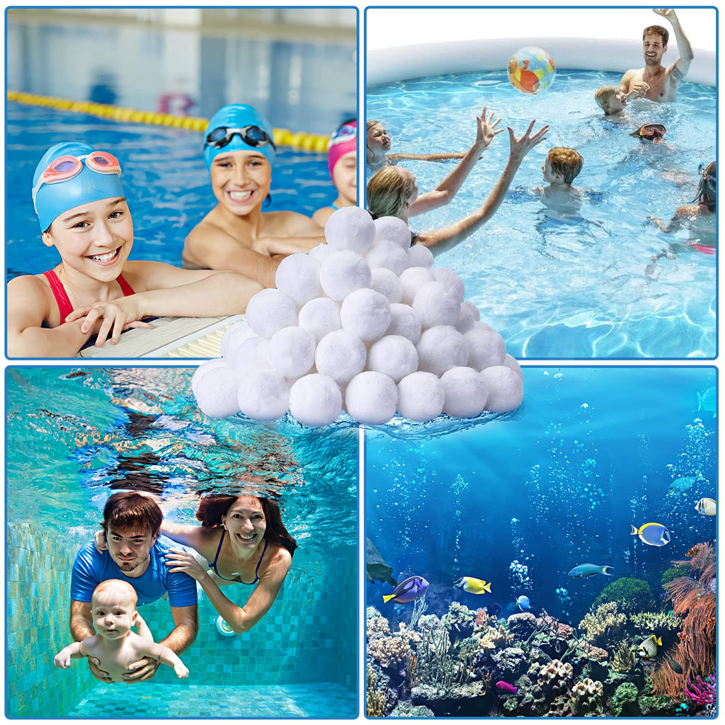 QwayHome 3.1 lbs Pool Filter Balls, Reusable Filter Fiber Balls for Above Ground Pool Sand Pump, Eco-Friendly, Efficient, Clean Water, Equals 110 lbs Filter Sand, White