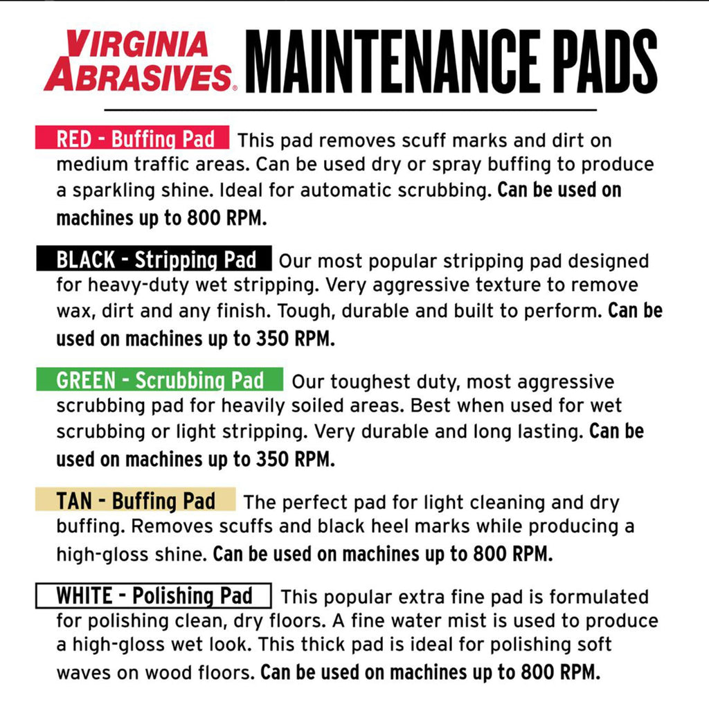 Green Floor Maintenance Pads, Deep Cleaning & Light Stripping, 20", 5-Pack