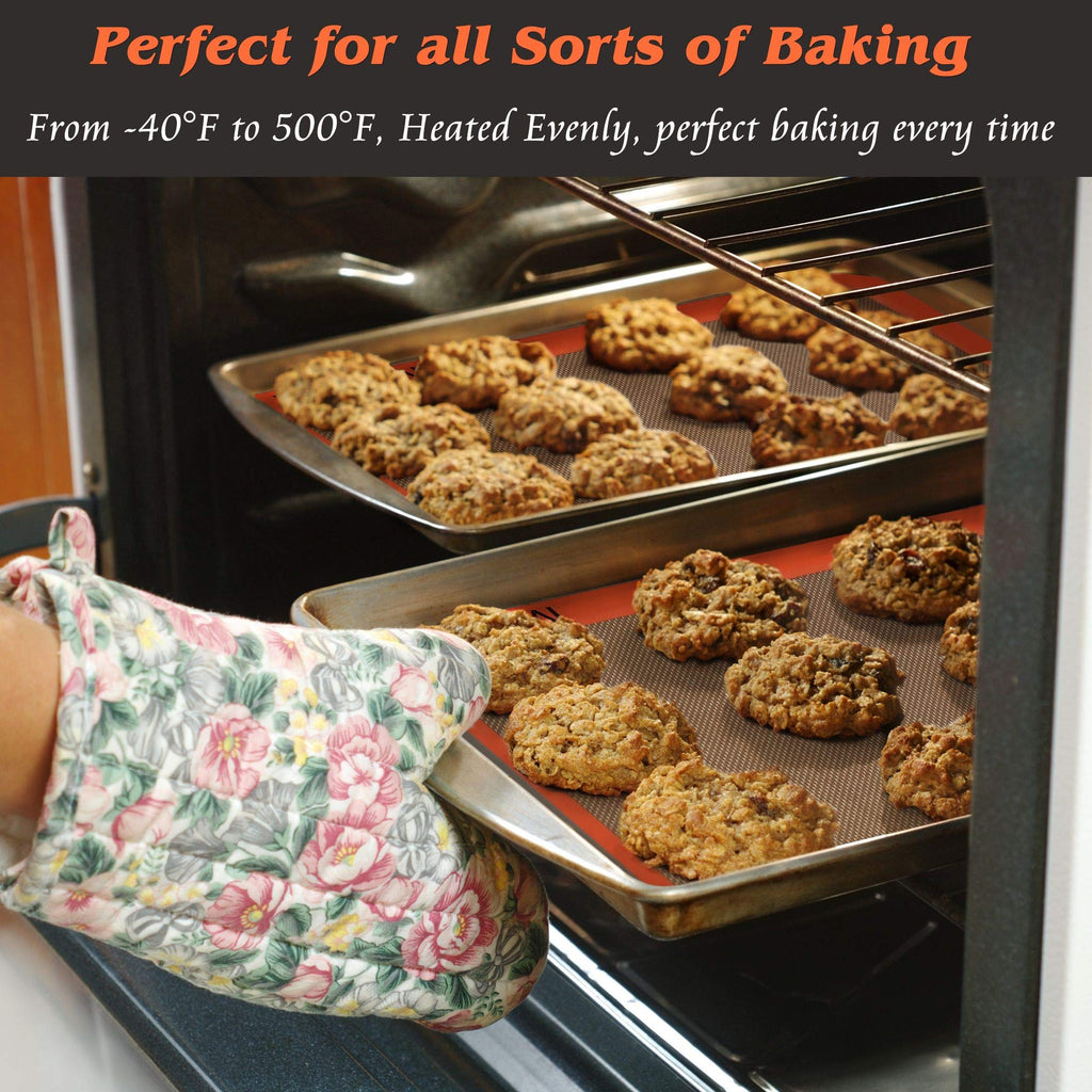 MMmat Silicone Baking Mat - Best German Silicone - Non Slip Silicone Baking Sheet, Non Stick Reusable Silicone Mats for Baking, Oven Liner, Counter Mat - Half + Medium + Quarter Baking Sheets Set
