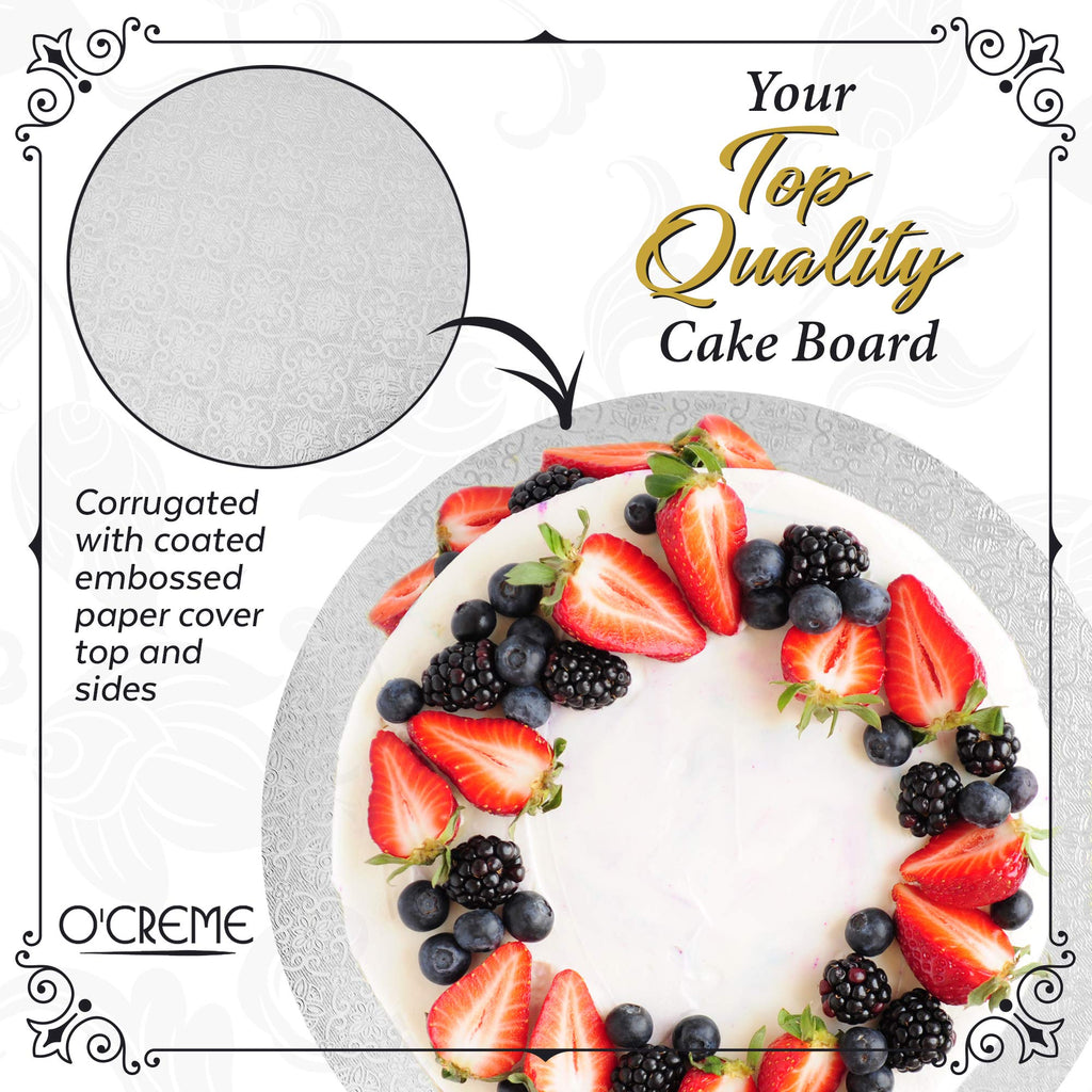O'CREME White Wraparound Cake Pastry Round Drum Board 1/4 Inch Thick, 14 Inch Diameter - Pack of 10