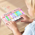 iPlay, iLearn Kids Mini Piano Toy W/Rainbow Lights, Toddler Pocket Travel Piano Keyboard for 1-3, Portable Musical Instrument Toys, Music Interactive Birthday Gift 2 4 5 6 Year Old Boy Girl Child-Pink