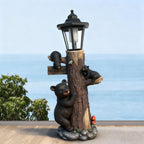 Oritty 19 Inches Bear Statue Welcome Sign Garden Statue with Solar Lights