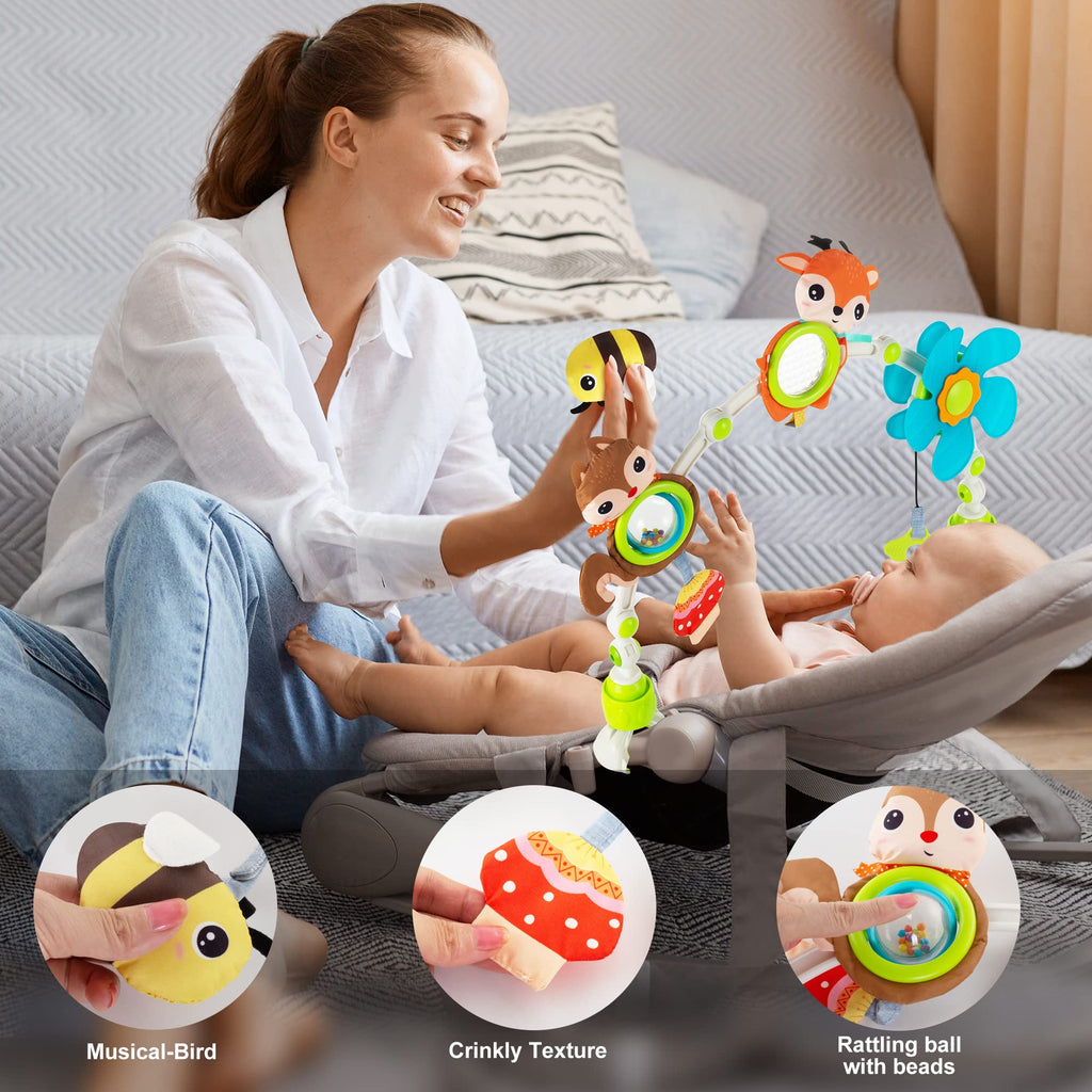 Lynncare Adjustable Arch Bassinet Toys for Infant & Toddlers, Stroller Arch, Baby Crib Toys with Fascinating Hanging for Stimulating Baby’s Senses and Developing Motor Skills