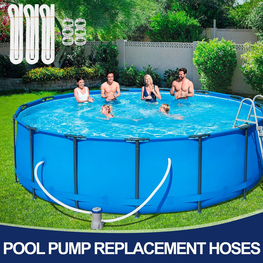 Pool Hoses for Above Ground Pools, 3 Pack 1.25 x 59 Inch Pool Filter Pump Hoses, Compatible with Intex Pool Filter Pump 607, 637 With 6 Metal Clamps