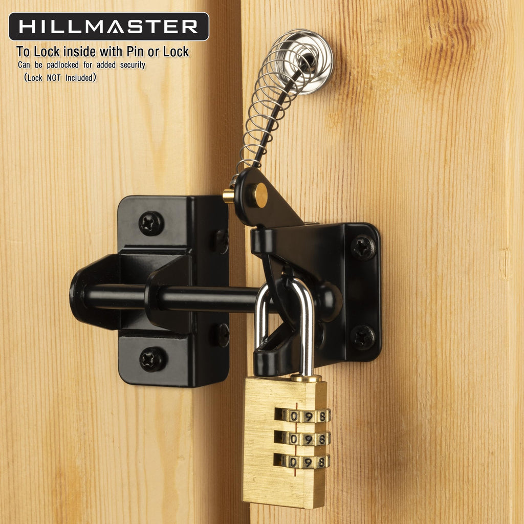 HILLMASTER Self Locking Gate Latch for Wooden Fence with Steel Spring Cable Pull,Heavy Duty Gravity Fence Latch for Metal Gates,Vinyl Fence,Gate Hardware Gate Door Lock for Outdoor Pool,Black Finish