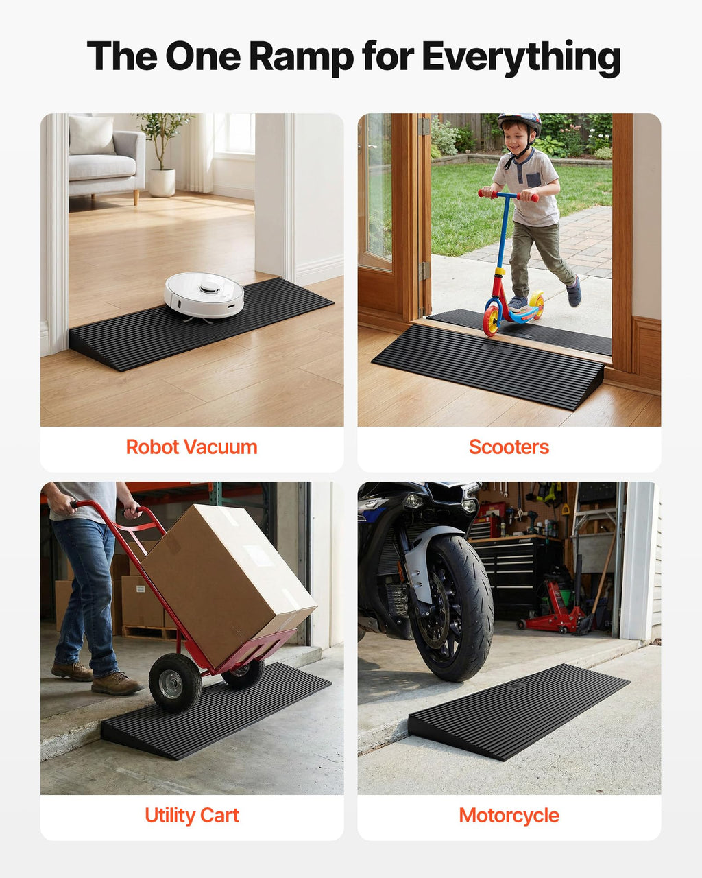 VEVOR 1.6" Rise Cuttable Threshold Ramp for Doorways, 35.4" Wide Natural Rubber Wheelchair Ramp, Non-Slip Solid Rubber Ramp with Double-Sided Tape for Doorways,Driveways,Bathroom,Smooth Tile