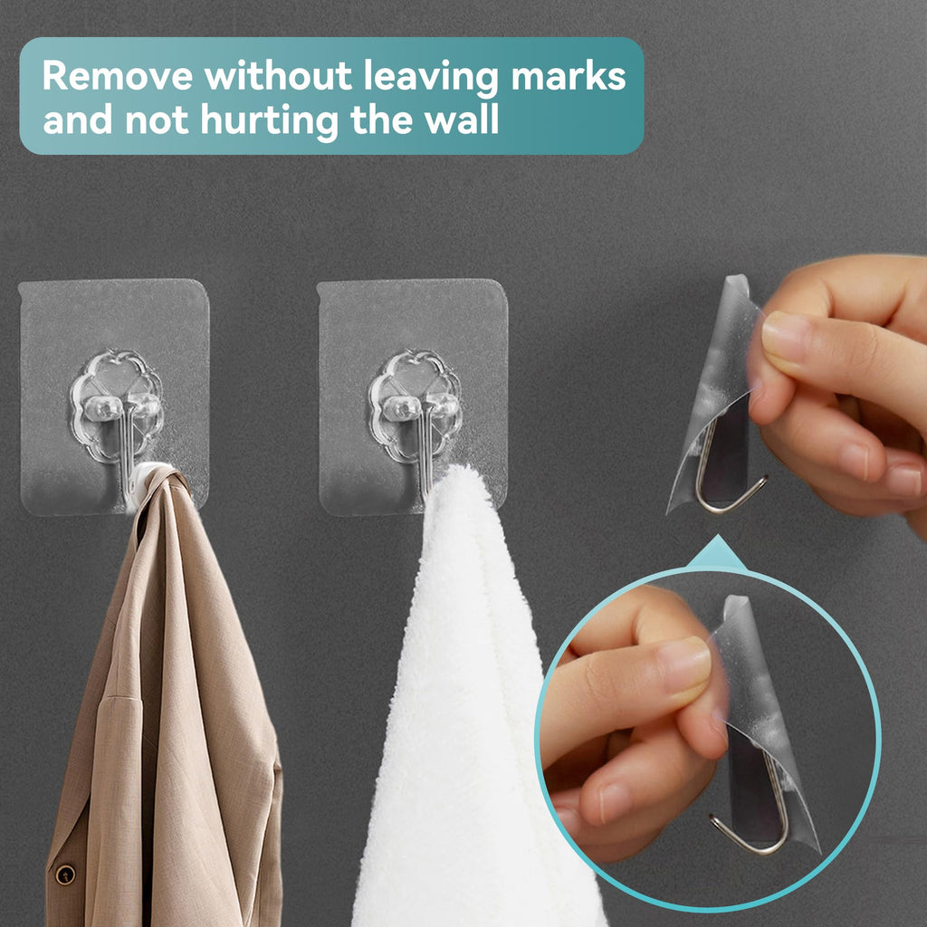 Lahedomege 28 Pack Sticky Hooks for Hanging Heavy Duty, Wall Hooks Adhesive, Clear self Adhesive Hooks for Wall, Kitchen, Bathroom, Shower & Ceiling