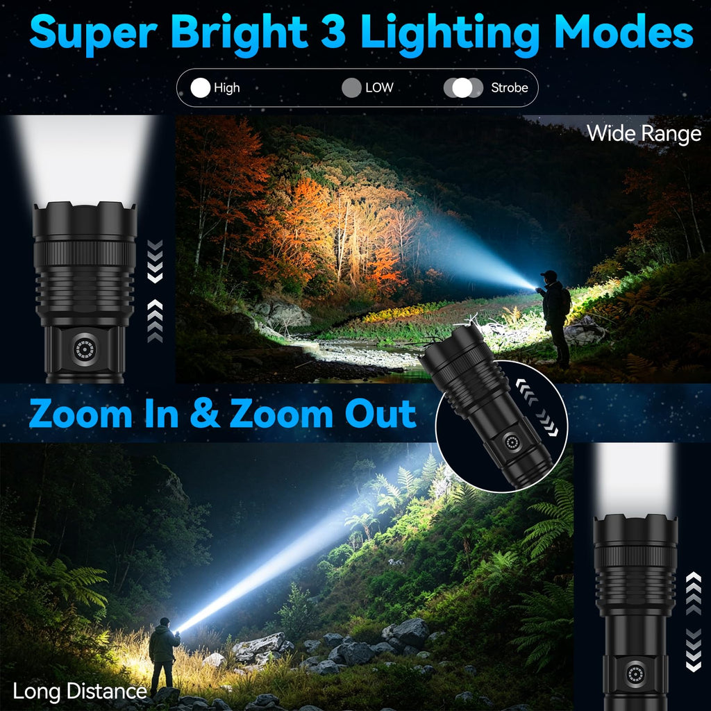BESTSUN Rechargeable Flashlights 1000 High Lumens 2 Pack, Super Bright Tactical Flashlight 3 Modes with Power Display, Waterproof Zoomable LED Flash Light for Home Emergencies Camping Hiking