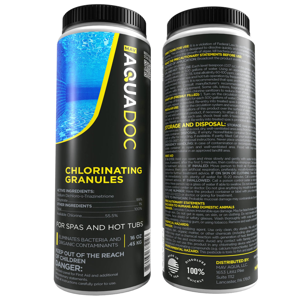 Spa Chlorine for Hot Tub Sanitizer - 1lb Quick Dissolving Hot Tub Chlorine Granules, Spa Chemicals Made in The USA - AquaDoc