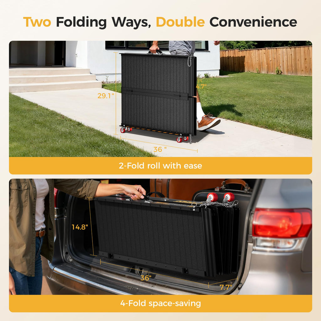 CAMMOO 6 FT Portable Wheelchair Ramp-800LBS Heavy-Duty, High-Strength Aluminum Alloy with 4 Adjustable Legs, 4 Wheels, Triple Anti-Slip and Seamless Design, Ideal for Home Steps, Threshold, Doorways