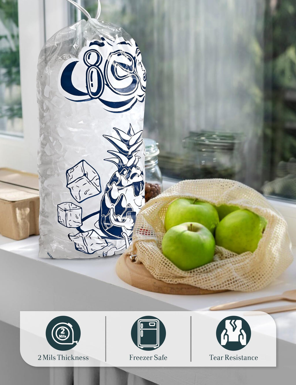 50 Pack Ice Bags 20 lb with Drawstring, Heavy-Duty Ice Bags for Ice Machine(2 Mils Thickness)