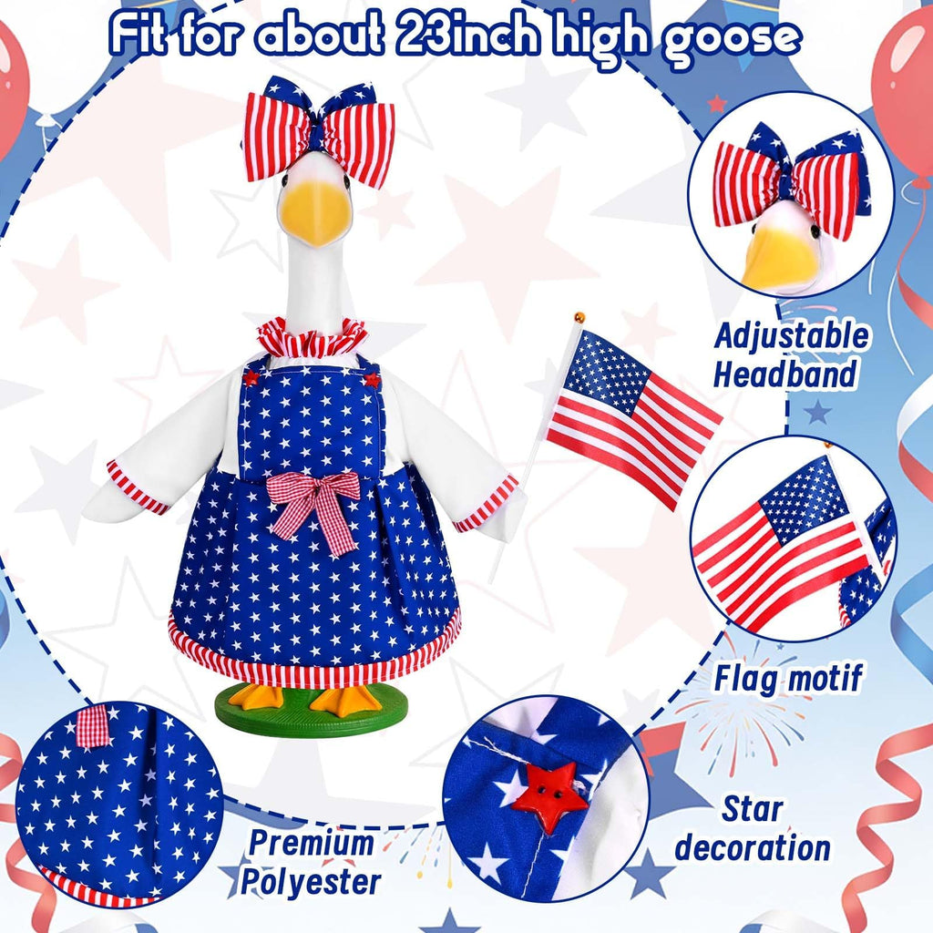 JcHrmers 4th of July Porch Goose Outfit 23 Inch Patriotic Goose Outfits Goose Stars Stripes Dress with Big Poofy Bow American Flag Fits for Independence Day USA 250th Anniversary Festival Decor