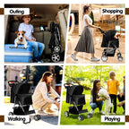 Azaeahom Pet Stroller, 4 Wheels Pet Strolling Cart for Medium/Small Dogs and Cats, Foldable Cat Jogger/Dog Stroller with Cup Holder, Storage Basket, Breathable Mesh, All-Season Pet Carrier, Black