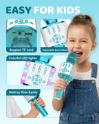 Amazmic Kids Karaoke Microphone Machine Toys for Girls Bluetooth Microphone with LED Light, Christmas Birthday Gift for Girls Boys 3-12+ Years Old (Blue)