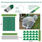 Garden Hoops Grow Tunnel, 6 Sets 8ft Rust-Proof Fiberglass Frame, 36pcs