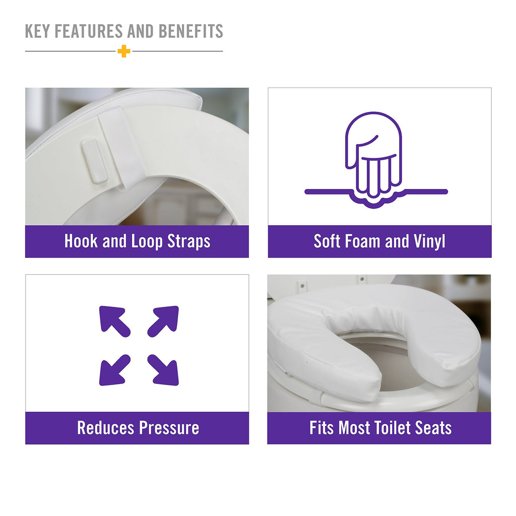 DMI Raised Toilet Seat Cushion and Cover to Add Extra Padding the while Relieving Pressure, Tear Resistant, FSA & HSA Eligible, 2 Inch Pad, White