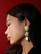 MINACHI Boho Teal Blue Color Block Gold-Tone Drop Earrings