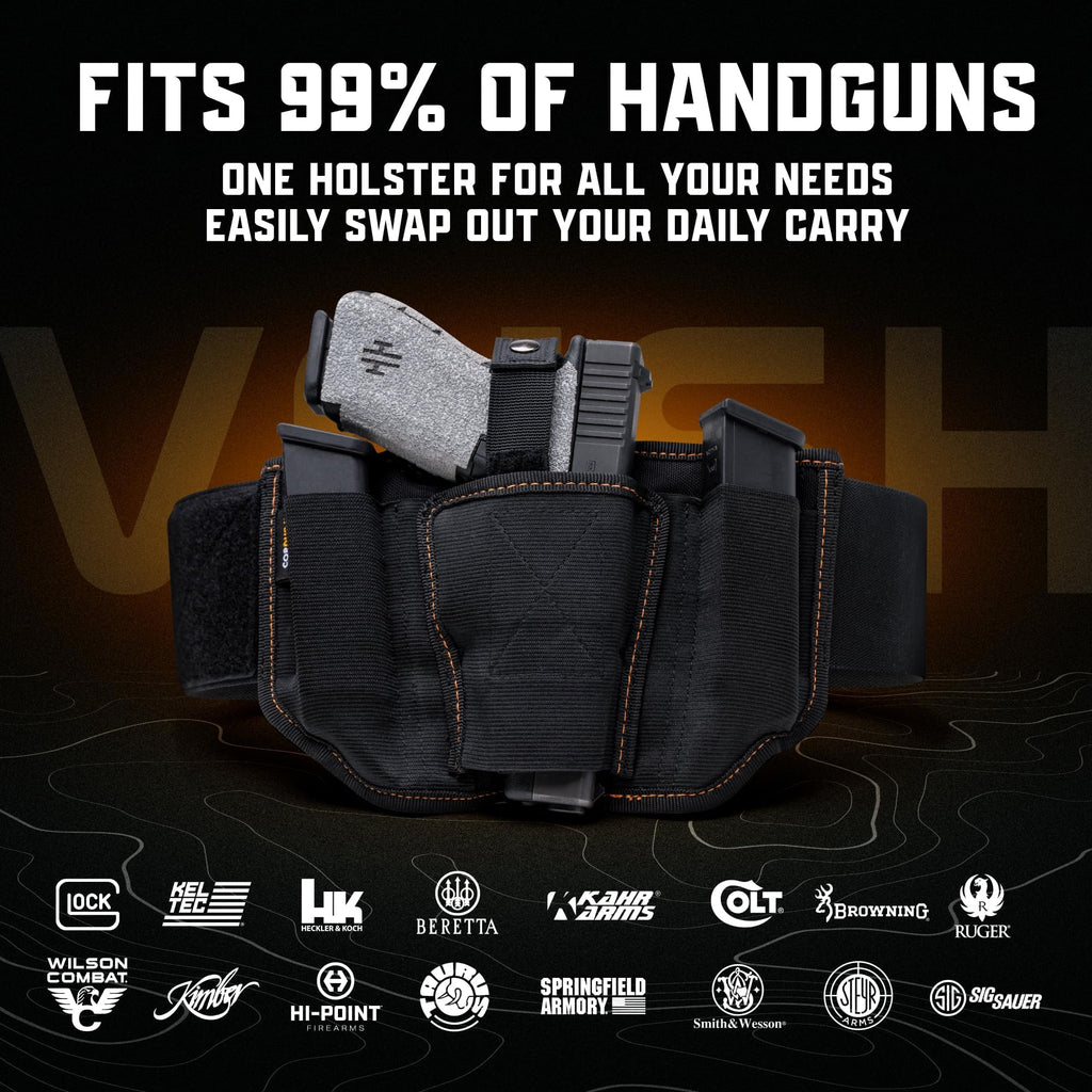 VNSH Belly Band Holster – Comfortable, Secure & Discreet | Concealed Carry Fit for 99% of Handguns with Built-in Mag Pouches