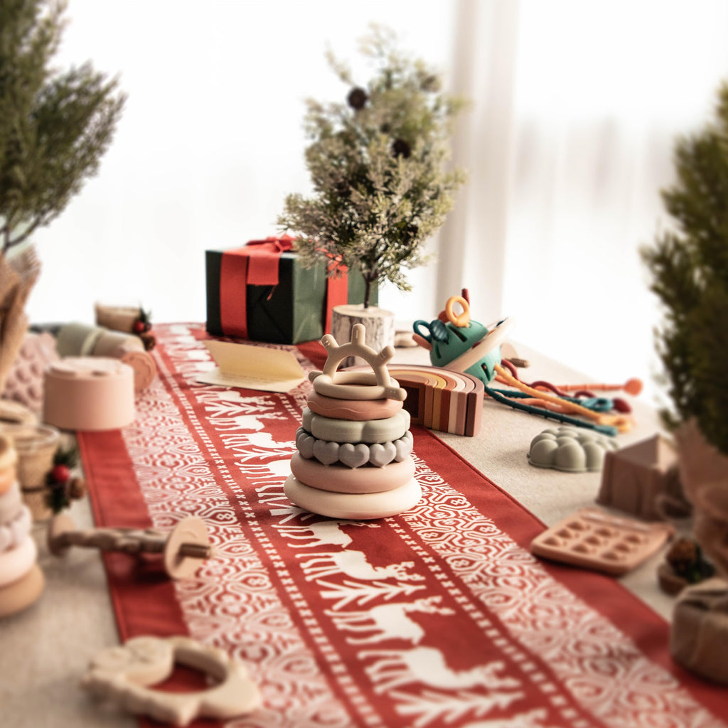 Moonkie Stacks of Circles Soft Teething Toy | Educational Learning Baby Toy | Stacking Ring Toys for Babies Boy and Girl | 7 Piece Teethers Set (Nature)