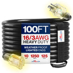 100ft Outdoor/Indoor Extension Cord 16/3 Gauge Heavy Duty 3 Prong SJTW, Waterproof, Flexible Cold-Resistant Long Power Cord,10A 125V 1250W, Yellow by LifeSupplyUSA