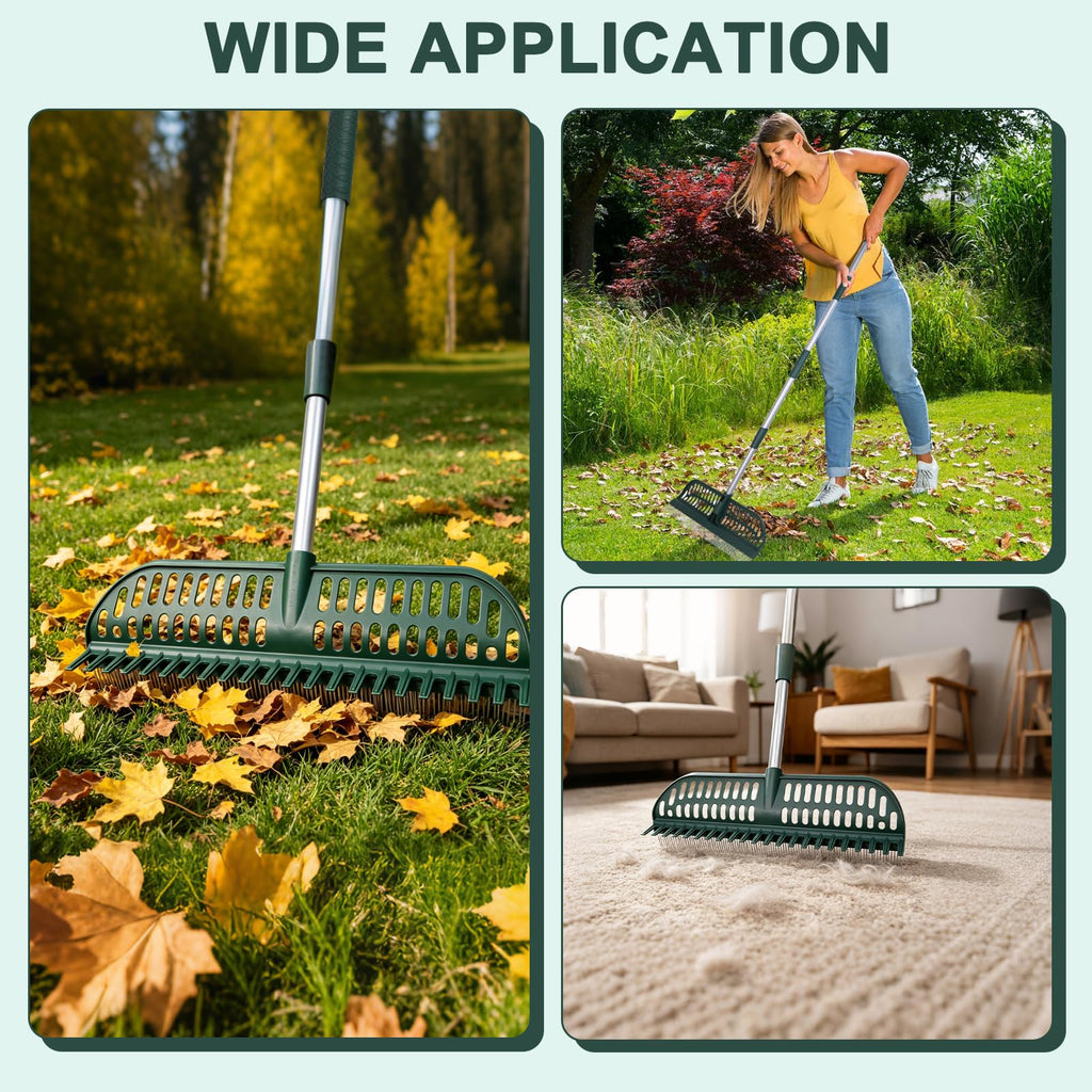 Artificial Turf Rake, Double-Sided Turf Brush Rake with 35-56 Inch Adjustable Steel Handle, Turf Rake for Artificial Grass, Pet Hair, Leaves & Debris – If Any Assembly Issues, Contact Us