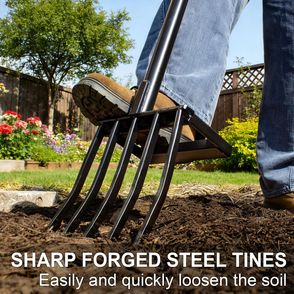 VNIMTI Heavy Duty Pitch Fork, 45-Inch Garden Fork with Strong Steel Tines, Long Handle Pitchfork for Gardening