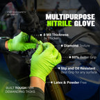 GRIPXX Herkules Grip Heavy Duty 8Mil Green Nitrile Gloves,3D Raised Diamond Texture-Latex & Powder Free-Industrial, Mechanic | Bulk Case of (1000 CT)