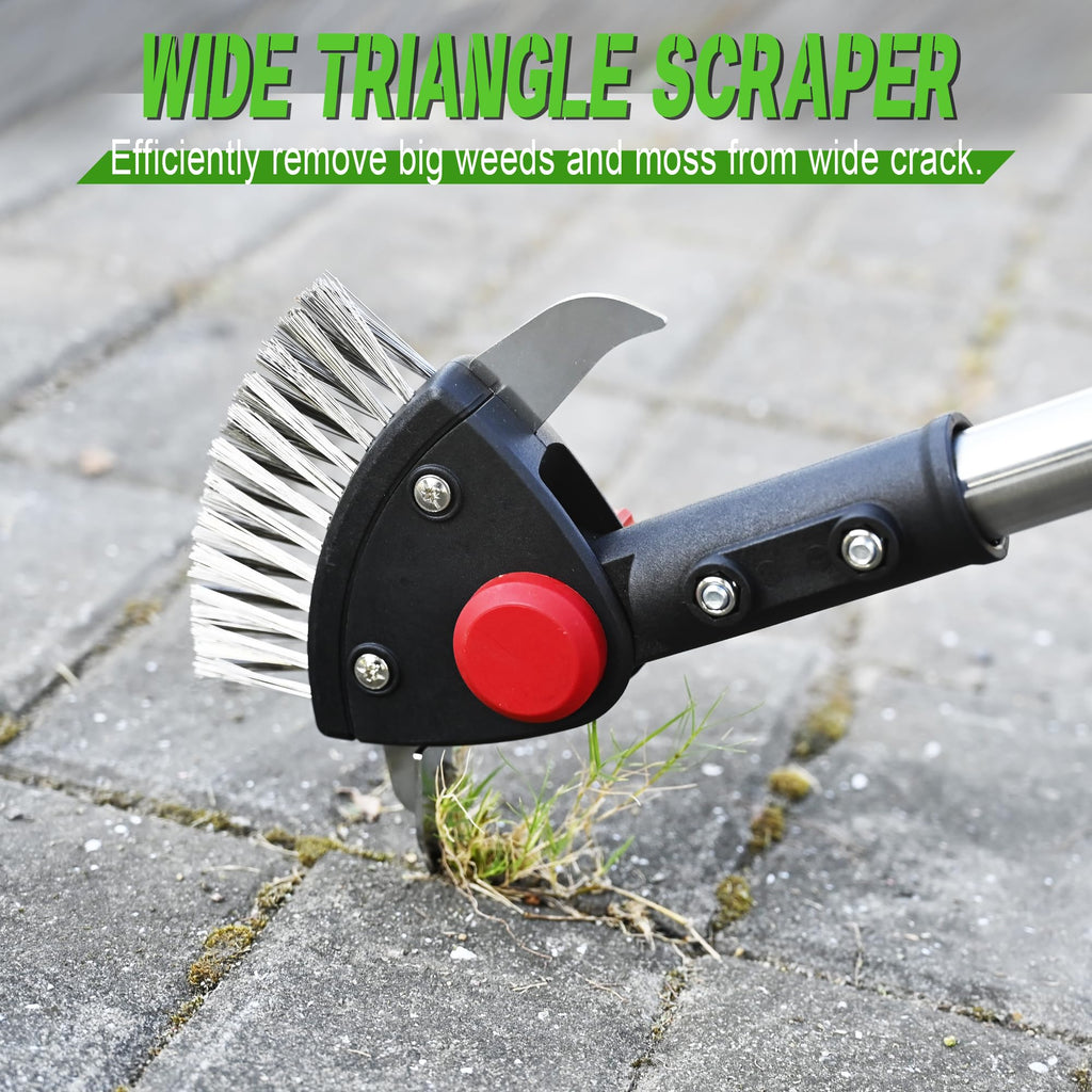 BARAYSTUS Crack Weeder Long Handle 3-in-1 Adjustable Crevice Cleaning Tool with Stainless Steel Weed Brush with 2 Scrapers Weed Puller Tool for Driveway, Patio Sidewalk to Remove Moss Weeds Dirt