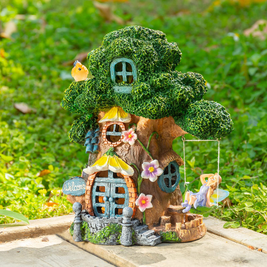 Fairy Garden House, Solar Fairy Houses for Outside, Tree Stump Cottage
