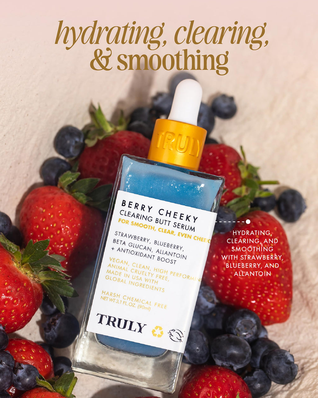 Truly Beauty Berry Cheeky Clearing Butt Serum Butt Acne Clearing Treatment - Body Acne Treatment For Bacne - Butt Acne Cream Serum - Thighs and Bum Acne Treatment - 3.1 OZ