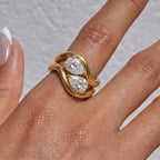 Coolkin 14K Gold/Silver Plated Stackable Engagement Rings Set for Women Trendy Wave Design Cubic Zirconia CZ Wedding Bands Promise Rings for Women Size 6-10 (Gold-4, 7)