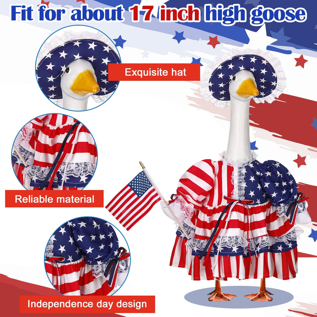 Suzile 250 Years 4th of July Porch Goose Outfit US Patriotic Independence Day Dresses Clothes for 17" High Goose Clothes Costume with Flag for Lawn Yard Outdoor Garden Patio Statue Memorial Day