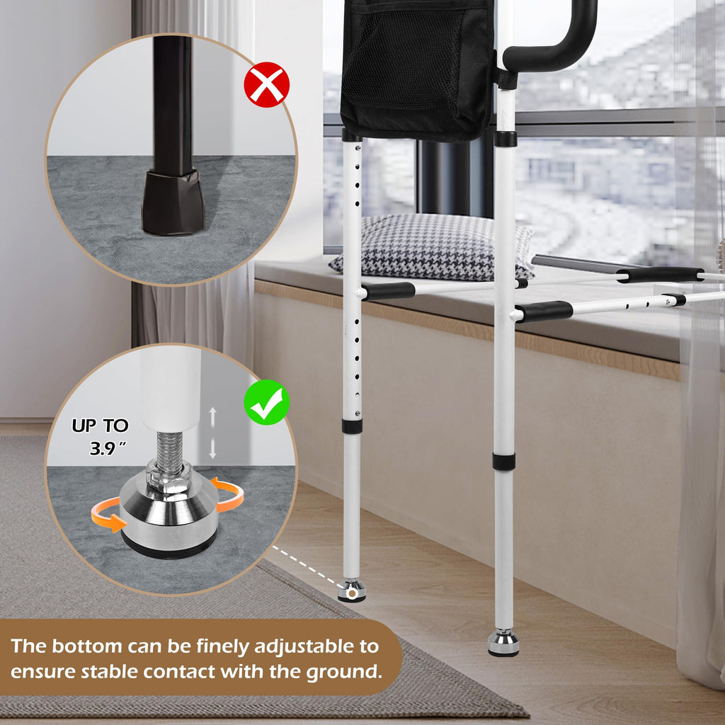 NobrNyanT Bed Rails for Elderly Adults Safety, Adjustable Bed Cane with Sturdy Support Foot & 2 Storage Pockets, Steel Frame Bedside Assist Safety Rail for Seniors, Universal Fit King/Queen/Full/Twin