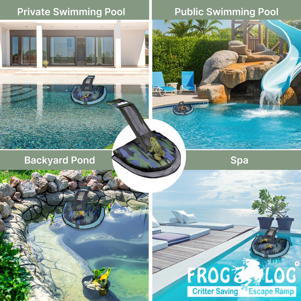 SWIMLINE HYDROTOOLS Frog Log - Small Animal Saving Escape Ramp for Pools & Spas - Heavy Duty Material Pool Critter Escape Ramp - Reduces Maintenance - Camo