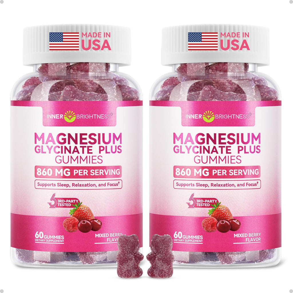 Magnesium Glycinate Plus Gummies 860mg, Sugar-Free, Non-GMO, Gluten-Free, Magnesium Gummies for Adults & Kids, Sleep, Relaxation & Focus, Magnesium Supplement for Women, Mixed Berry Flavor, 120 Count