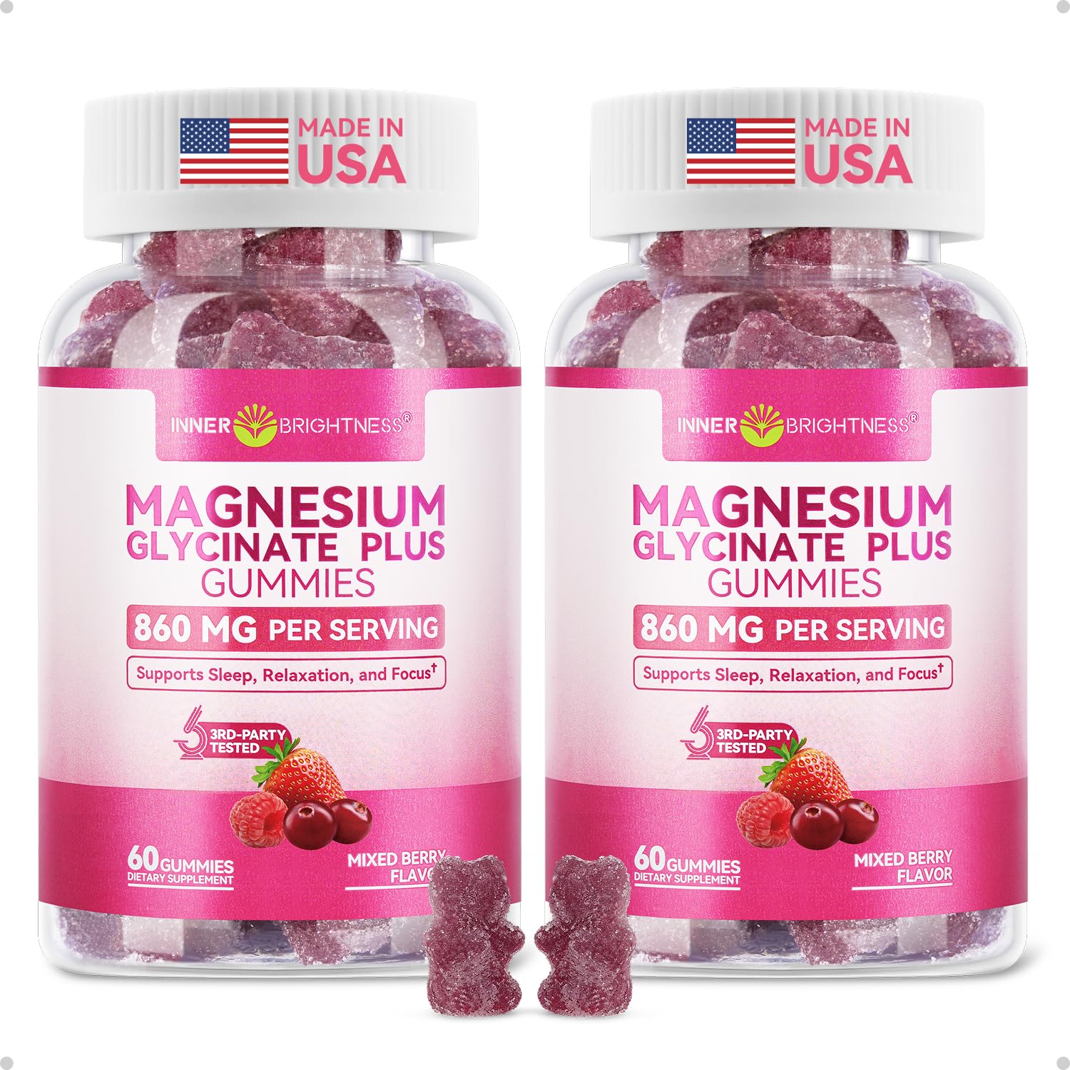 Magnesium Glycinate Plus Gummies 860mg, Sugar-Free, Non-GMO, Gluten-Free, Magnesium Gummies for Adults & Kids, Sleep, Relaxation & Focus, Magnesium Supplement for Women, Mixed Berry Flavor, 120 Count