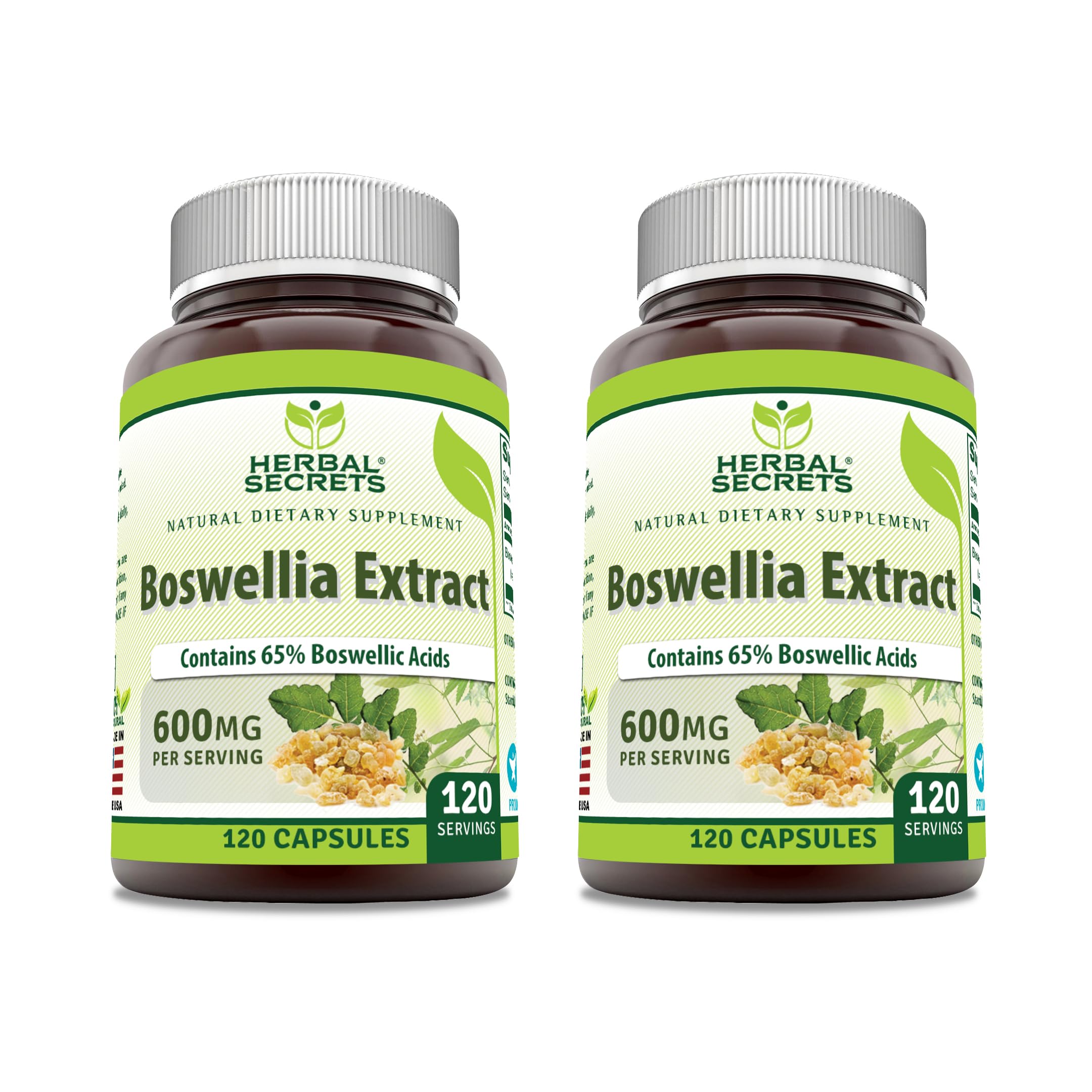 Herbal Secrets Boswellia Serrata Extract (65% Boswellic Acids) 600 mg Capsules Supplement | Non-GMO | Gluten Free (120 | 2 Pack)