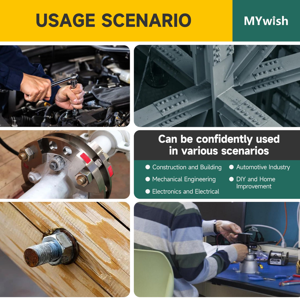 Mywish 254Pcs Nuts and Bolts, 1/4 20 5/16 18 3/8 16 Bolt, Heavy Duty 304 Stainless Steel Bolts and Nuts Kit with Flat Spring Washers, Fully Threaded & Black Oxided, 10 Common Size