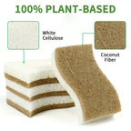 KICKLEEN 16 Pack Biodegradable Natural Kitchen Sponge - Compostable Cellulose and Coconut Walnut Scrubber Sponge - Eco Friendly Sustainable Sponges for Dishes