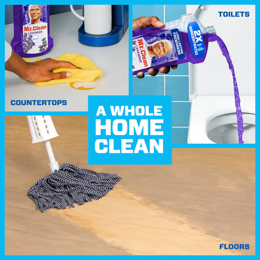 Mr. Clean All Purpose Cleaner,Floor Cleaner for Mopping Home,Bathroom,& Kitchen,Cleaning Liquid for Mop & Bucket,Cleaning Supplies,Multi-Surface Dilutable,Lavender,41oz,(Pack of 4)