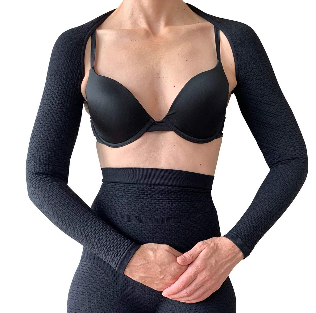 Bioflect® Compression Arm Sleeves Wrap with Bioactive Fibers and Raised Massaging Knit - for Support and Comfort - Black L/XL