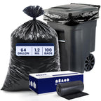 Plasticplace 64-65 Gallon Trash Can Liners for Toter │ 1.2 Mil │ Black Heavy Duty Garbage Bags │ Rolls │ 50” x 60” (100 Count)