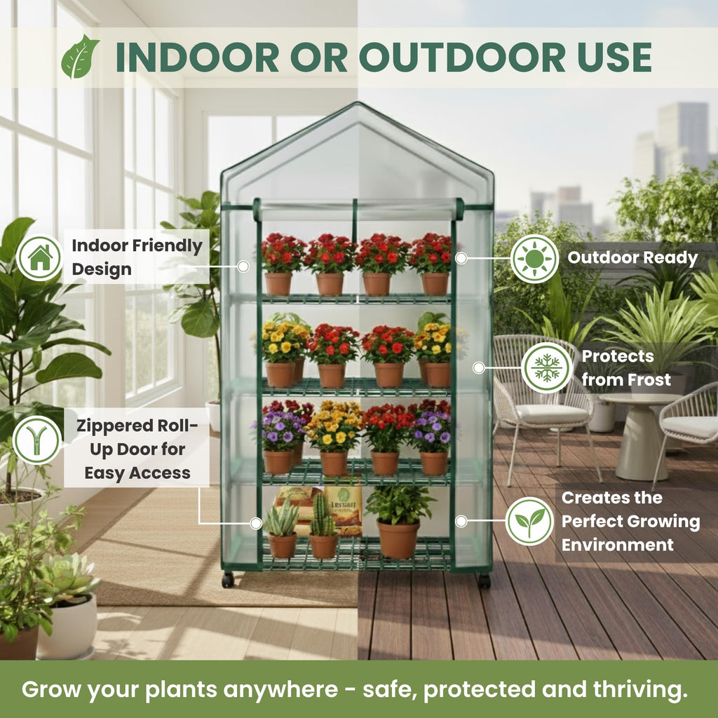 4 Tier Mini Greenhouse - Portable Greenhouse with Locking Wheels and PVC Cover for Indoor or Outdoor Green House by Pure Garden