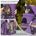 MoNiBloom 3 Wheels Pet Dog Cat Stroller for Small Medium Dogs Cats, Foldable Jogger Stroller w/Storage Basket and Cup Holder, Purple Polka Dots