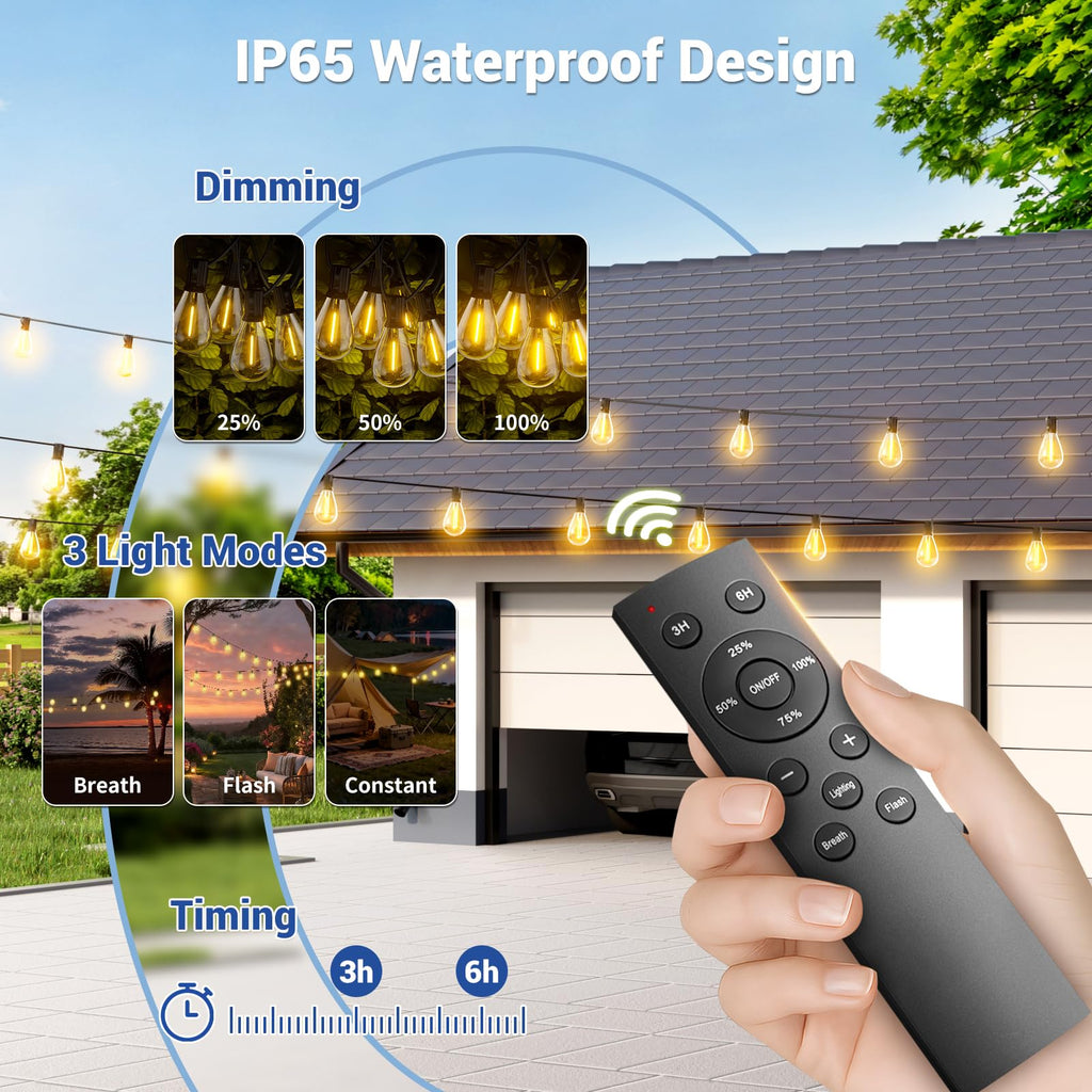 Sikitul 100FT Solar String Lights Outdoor Waterproof, 35+1 LED Solar Powered Lights with Remote Control, 3 Light Modes & Dimmable, USB-C Charging for Patio, Backyard, Garden, Camping